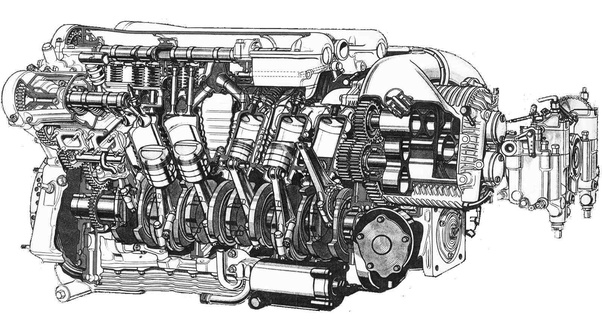 Động cơ Mercedes-Benz W163 V12 sản xuất năm 1939, nguyên lý hoạt động khá giống với động cơ chu trình Miller