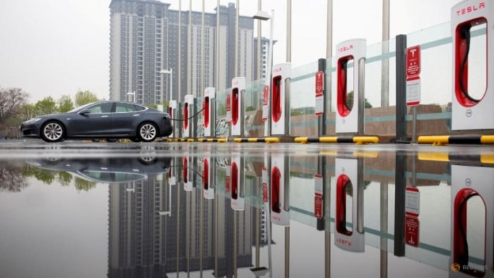 Một trạm xe điện của Tesla ở Bắc Kinh Trung Quốc.