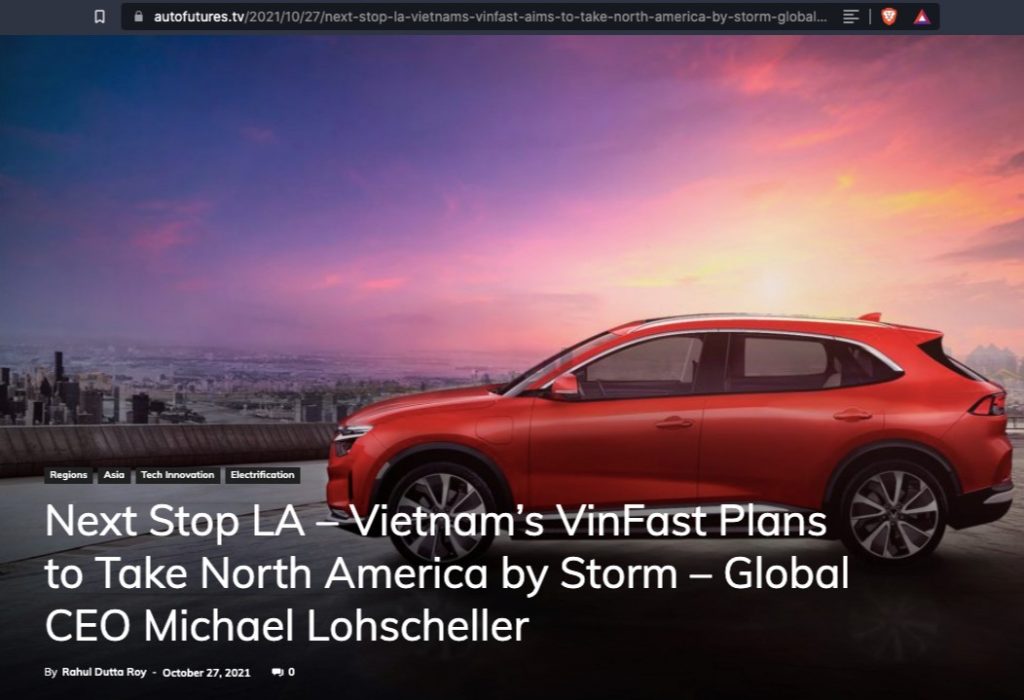 Cổng thông tin quốc tế về ô tô của Anh AutoFutures cũng đưa tin về VinFast.
