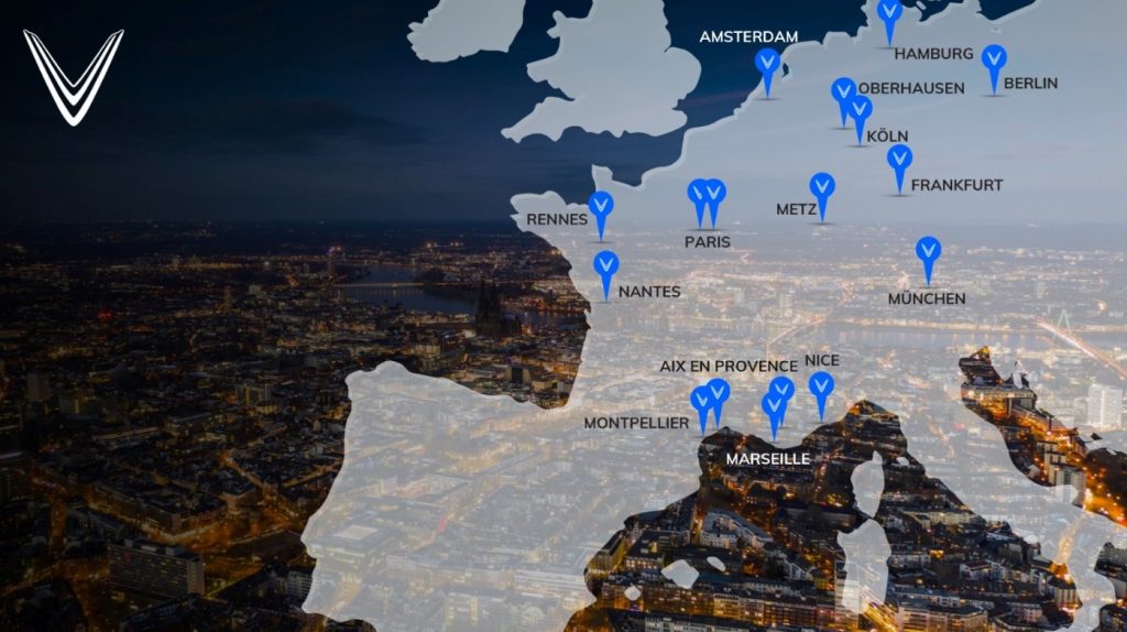 Những cửa hàng VinFast Store đầu tiên sẽ được thiết lập tại các thành phố lớn ở Đức, Pháp và Hà Lan.