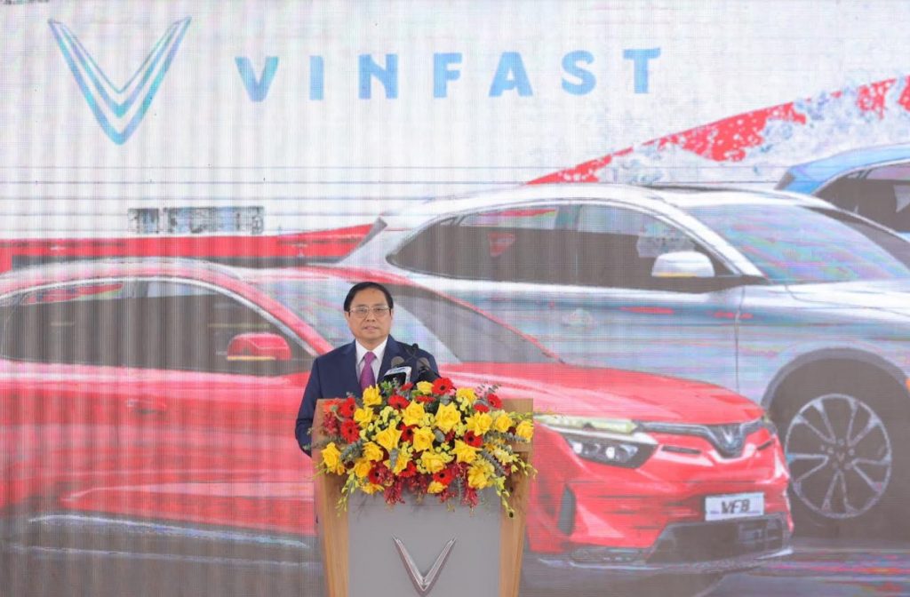 Thủ tướng Chính phủ Phạm Minh Chính phát biểu tại sự kiện Lễ xuất khẩu xe ô tô điện VinFast.